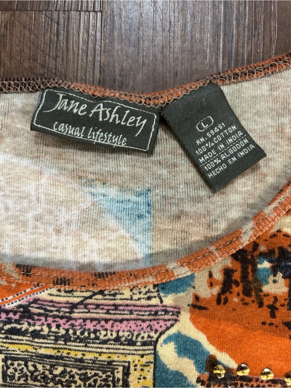 Multicolor Abstract Scoop Neck Top - Orange, Blue & Pink - Picture 3 of 5